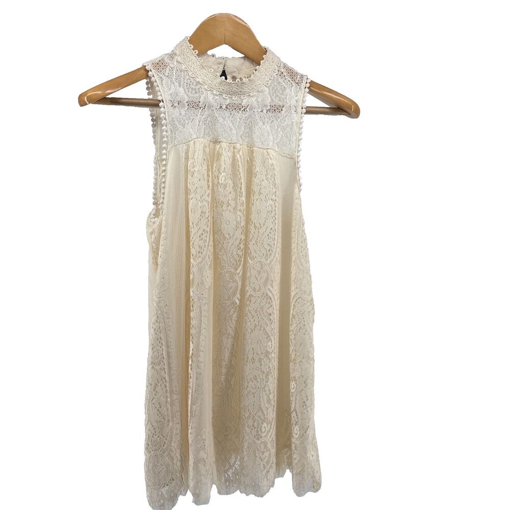 Altar'd State Lace  boho halter style Top Mock Neck Blouse Women's Beige Medium